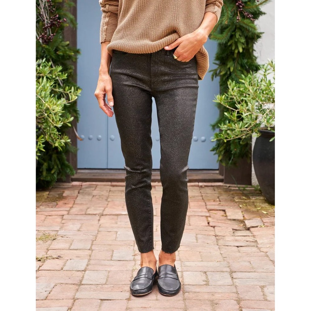 Frank & Eileen Sligo Metallic Skinny‎ Jeans 26 Black Gold Shimmer Party Chic
